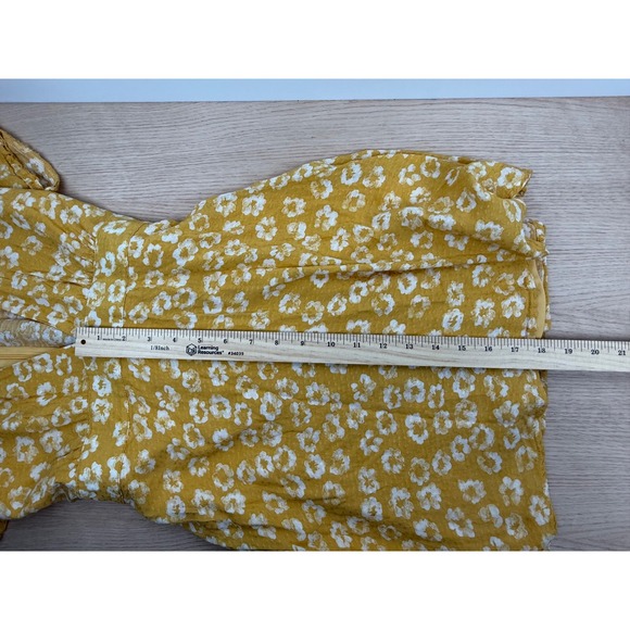 Lulus Mustard Yellow Floral Print Mini Dress Short‎ Sleeve Deep V Neck - Picture 9 of 10